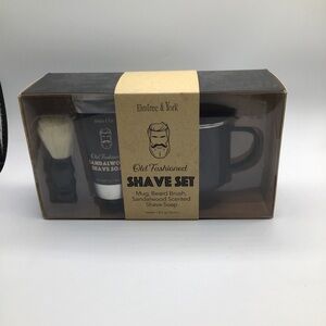 Elmtree & York Old Fashioned Shave Set-Mug/Beard Brush/Sandalwood Shave Soap NEW